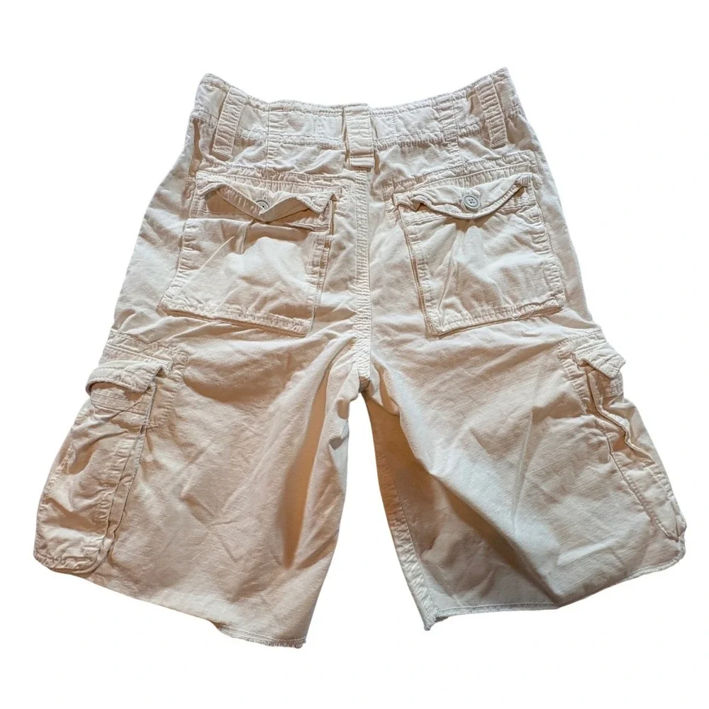 American Eagle Cargo Shorts Mens 26 Cream Ripstop Cotton Utility Casual Pockets